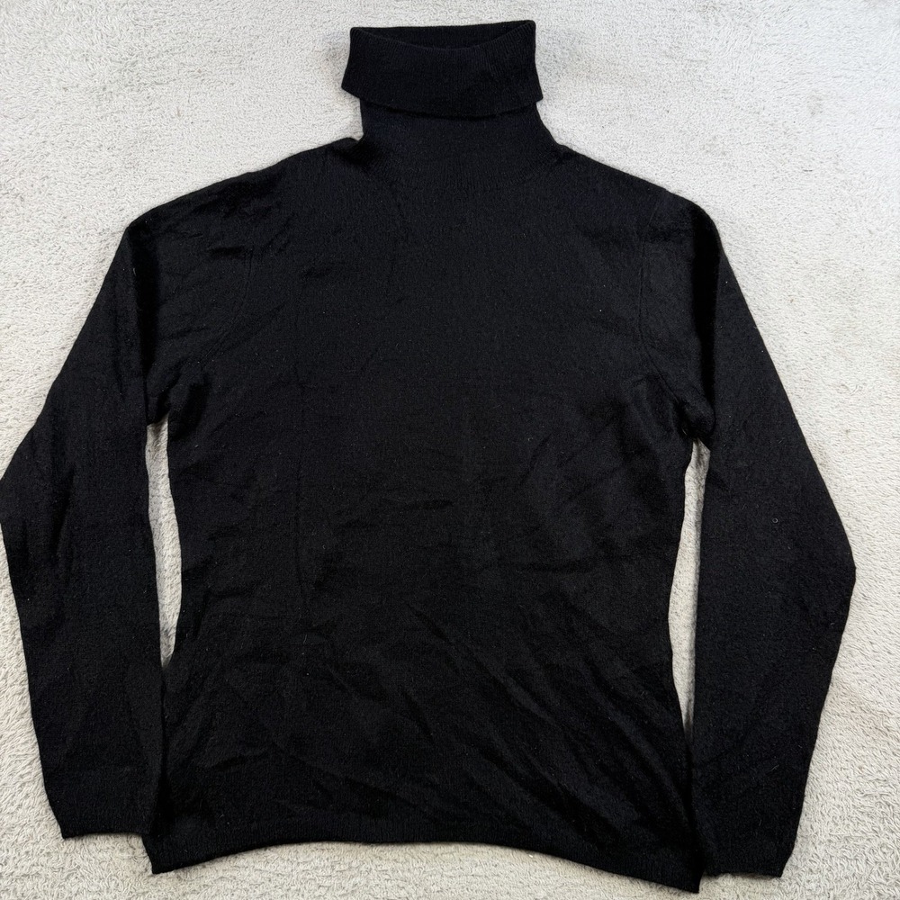 Fiona Sweater Womens Medium Petite Black 100% Cashmere Turtleneck Pullover Soft